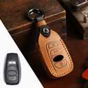 for 2023 Subaru Smart Key Case Cover, Handmade Leather Keychain Cover, With Metal Keychain for Forester Outback Crosstrek WRX Ascent BRZ Impreza Legacy Smart Key (Brown)