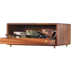Coffee Station Organizer Wood Coffee Bar Organizer with Drawer Countertop Wooden Mug Holder for Kitchen CoffeeMaker Stand, 17.3 inches x 14 inches x 8.2 inches