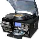 LoopTone Vinyl Record Player 10 in 1 3 Speed Bluetooth Vintage Turntable CD Cassette Player AM/FM Radio USB Recorder Aux-in RCA Line-Out (Black-Grey)