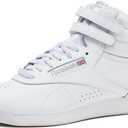 Reebok Women's Freestyle Hi High Top Sneakers for Women, Black or White Basketball and Tennis Shoes Womens Size 5-12, White/Silver, 8