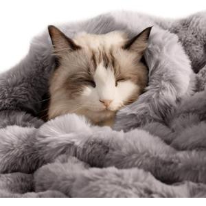 SOMAHE Pet Blanket, Reversible Sherpa & Bubble Fleece Pet Throw, Ultra-Soft Plush for Cats & Small Dogs, Machine Washable, Anti-Static, Warm & Cozy, 28"22" Inch Gray