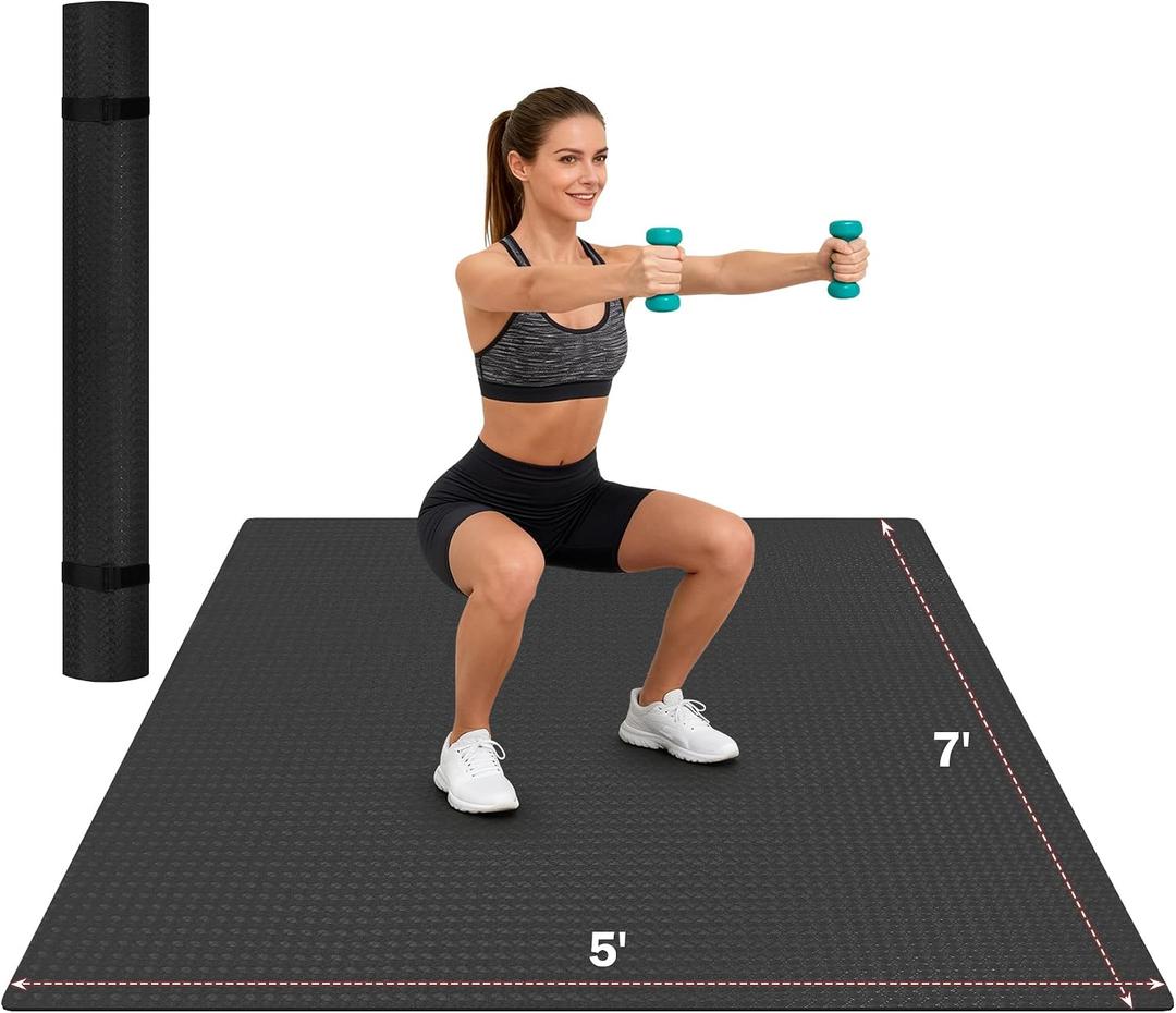 Stepwaver Extra Large Exercise Mat, 6'x4'/7'x5' /8'x5' (6mm) Thick Workout Mat for Home Gym & Garage Flooring, Shoe-Friendly, Non-Slip, Ultra Durable, Thick Large Workout Mats for Home Workouts