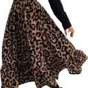 SweatyRocks Women's Leopard Print Ruffle Midi Skirt Causal High Waisted Flowy A Line Skirts (Medium, Multicolor)