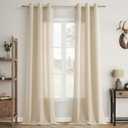 Linen Blend Curtains 90 Inches Long 2 Panels for Patio Glass Door Living Room Grommet Top Light Filtering Semi Sheer Privacy Neutral Boho Tan Oatmeal Window Curtains 90 Inch Length for Bedroom 40"x90"
