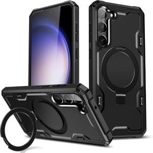 for Samsung Galaxy S23 Case, [Compatible with Magsafe] [Invisible Built in Stand & Ring Holder] MIL-Grade, Dual Layer Shockproof Full Protective Case for Galaxy S23-Black