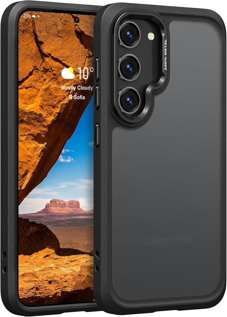 Rayboen for Samsung Galaxy S23 Case, Frosted Anti-Slip Shockproof Durable Case for S23 with Translucent Silky Feel PC Back, Soft Silicone Edge and Metal Camera Protection, Matte Black