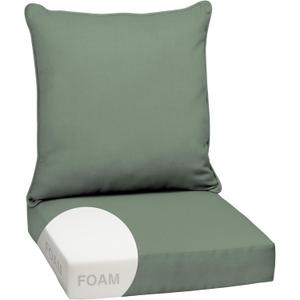 Arden earthFIBER Outdoor Foam Deep Seat Cushion Set, 24x24, Premium High-Density Foam, Never Flattens, Weather-Proof for Patio Chair Sofa Couch, Sage Green Texture