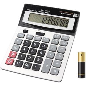 HIHUHEN Large Electronic Calculator Counter Solar & Battery Power 12 Digit Display Multi-Functional Big Button for Business Office School Calculating (1 x Calculator)