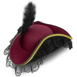 Pirate Costume Hat Women,Pirate Accessories Halloween Costume,Renaissance Tricorn Hat for Adults (Red, Black)