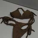 Women's Bikini Sets Bathing Suits Two Piece Swimsuits Sexy Triangle Halter Bikinis Top (Brown)