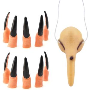 2 x MEIYOUJU AM 1 Pcs Funny Witch Nose Fake Witch Nose 10 Pcs Witch Black Fingernails Halloween Witch Costume Accessories for for Halloween Party Costume Accessory