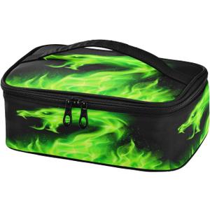 Caikeny Kids Lunch Bag Fire Dragon Green Insulated Reusable Lunch Bag Lunch Box for Women School Office Picnic