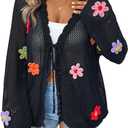 Verdusa Women's Plus Size Floral Crochet Knit Cardigan Bow Tie Front Lightweight Sweaters (3X-Large Plus, Black)