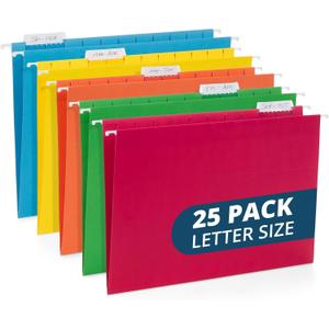 Blue Summit Supplies 25 Colored Hanging File Folders Letter Size with Tabs, Colored File Folders Hanging, Assorted Colors, Reinforced for Office Filing and Organization