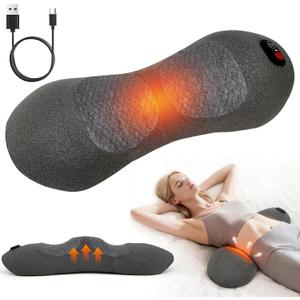 3 in 1 Electric Lumbar Massager Support Pillow, Back Massager with Heat, Adjustable Height for Bed and Chair,Back Support Pillow for Lower Back Pain Relief and Spine Support (Dark Grey)