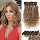 Short Hair Extensions Clip ins,S-noilite Short Clip in Hair Extensions Real Human Hair,Wavy Mini Hairpieces for Add Volume and Highlights,6 Pieces 31g 10 inch Medium Brown Mixed Dark Blonde