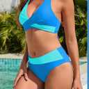 TASHEHE Women's Bikini Set High Waisted Twist Swimsuit Colorblock Halter Two Piece Bathing Suit (Blue, S)