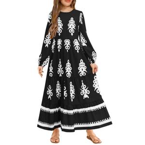 HOSIKA Girls Black Hallowen Party Dress A-Line Casual Holiday Fall Long Maxi Dress with Pockets for 6-12 Y