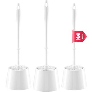 JIGA 3 Pack Toilet Brush and Holder Set, Toilet Bowl Brush with Caddy Bathroom Stiff Bristles Toilet Scrub Brush, White