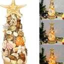 Sea Shell Christmas Tree DIY Handmade Crafts, Mini Shell Tree with 3-Mode LED Lights for Christmas Decor, Coastal Holiday, New Year, Birthday Party Gift, Versatile Home Decoration