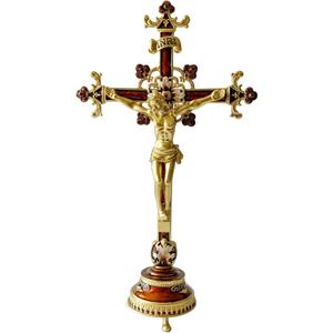 Pasiir 13 Inch Metal Hand Painted Jesus Christ Crucifix Religious Cross INRI Decor Standing Cross Gifts Home Decoration