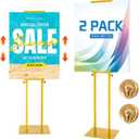 2 Pack Stand Heavy Duty Adjustable Pedestal Sign Holder, Poster Height 4.7 to 83 in for Double-Sided Foam Board Signs with Water-Filled Base for Stability, for Wedding Business Outdoor Events(Gold)