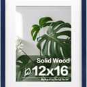 Egofine 12x16 Picture Frame Made of Solid Wood, Display Covered by Plexiglass, Display Pictures 9x12/11x14 with Mat or 12x16 Without Mat for Wall Mounting, Navy Blue