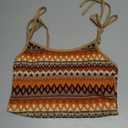 SOLY HUX Women's Boho Y2k Crop Top Camisole Tie Shoulder Spaghetti Strap Summer Cami Tops (S)