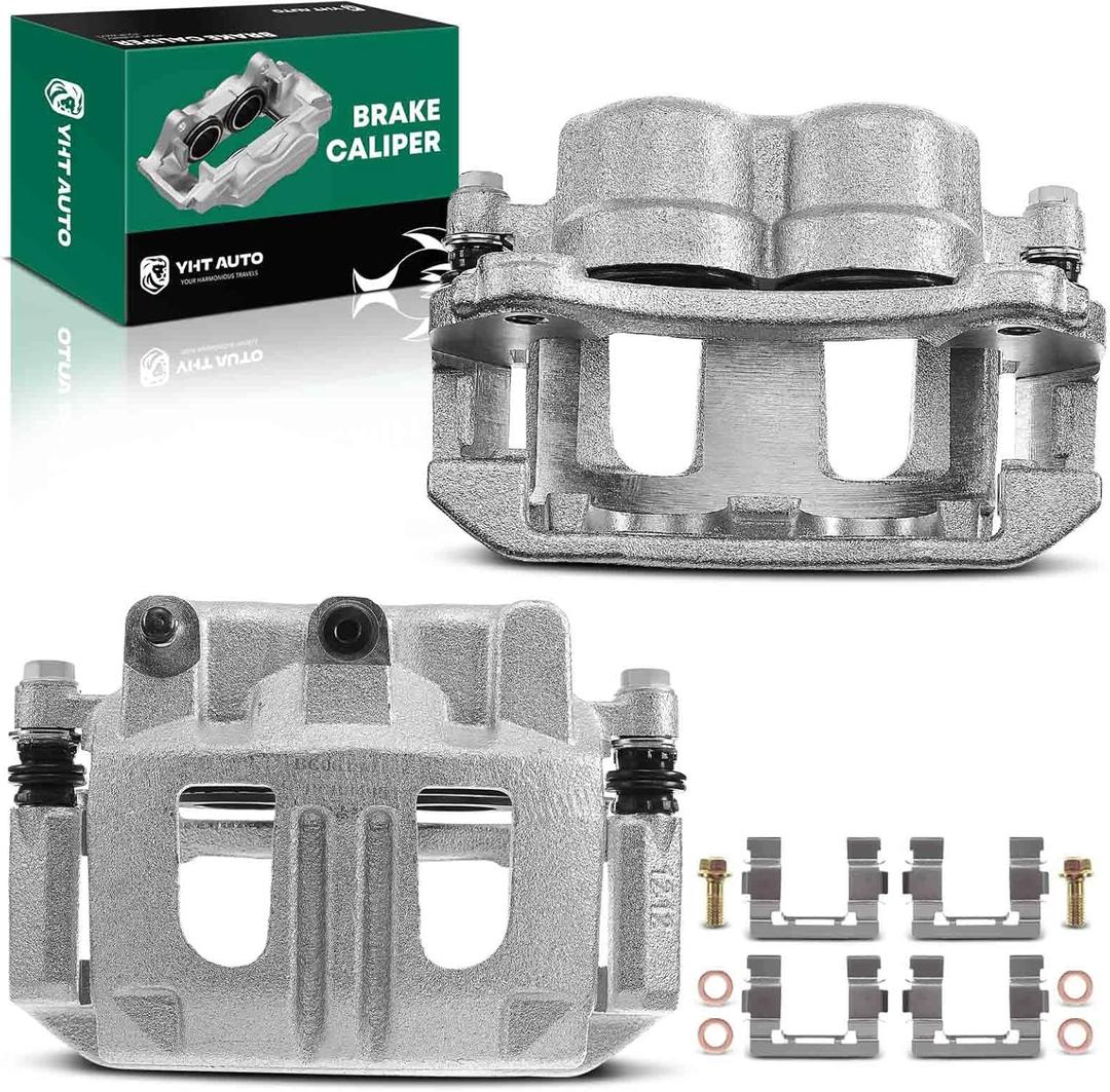 YHTAUTO Front Disc Brake Caliper with Bracket Replacement for Chevrolet Pontiac Saturn Models, Equinox 2005-2006, Vue 2005-2007, Torrent 2006, Front Driver Passenger Car Calipers Assembly, Set of 2
