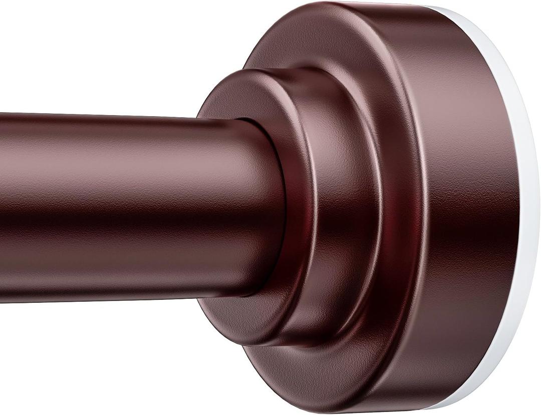 TEECK Shower Curtain Rod, 32-92 inch Adjustable Spring Tension Curtain Rod, Never Rust Anti-Slip Shower Curtain Rod for Bathroom, No Drilling, Never Collapse, Easy to Use, Brown