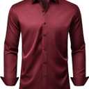 Mens Wrinkle Free Dress Shirts Regular Fit Business Button Down Shirt Formal Long Sleeve Wedding Stretch Shirts (3X-Large, Burgundy)