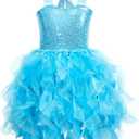 Blue Tutu Dress for Girls Fancy Sparkly Sequin Tulle Princess Party Dress for Kids Baby Girls Wedding Pageant Sneaker Ball Gown Prom Dance Frozen Birthday Christmas Outfit 5-6T