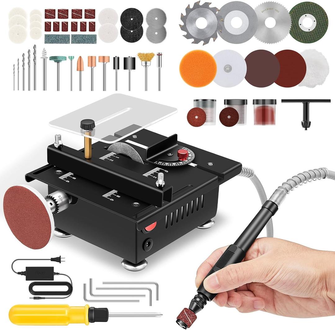 Saker Mini Multi-Functional Table Saw Height Adjustable,Mini Table Saws for Crafts,Portable Desktop Electric Saw for Wood Cutting,Speeds & Angle with More Accessories for Plastic Acrylic Cutting