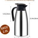 1 Pack Thermal Coffee Carafe, Insulated Stainless Steel Kettle for Hot Drinks, Double Walled Vacuum Thermal Pot Flask with Brushes for Keeping Hot Coffee&Tea Home and Office(68 OZ)