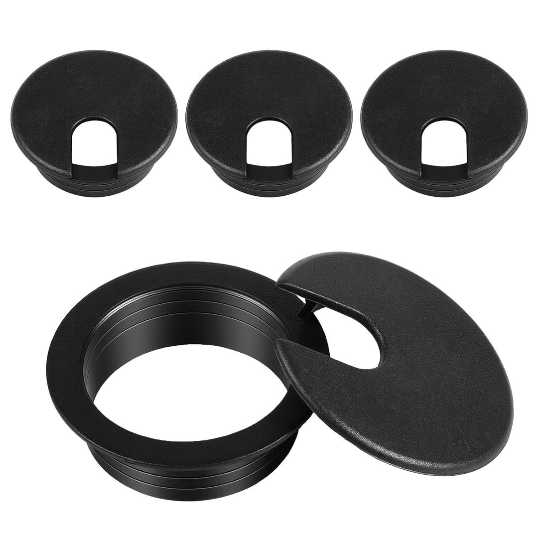4PCS Cable Cord Grommet, 1.38 Inch (35mm) Black Desk Grommets ABS Plastic Desk Hole Cover Wire Hole Cover Pass Through Desks Grommets U Shaped Desks Wire Holes Insert for Table Furnitures Holes Covers