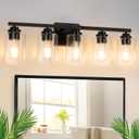 5-Light Matte Black Bathroom Light Fixtures, 31" Modern Vanity Lighting Fixture for Bathroom, Bathroom Vanity Lights Over Mirror with Clear Glass Shades, Wall Lamp for Mirror Living Room Bedroom Porch