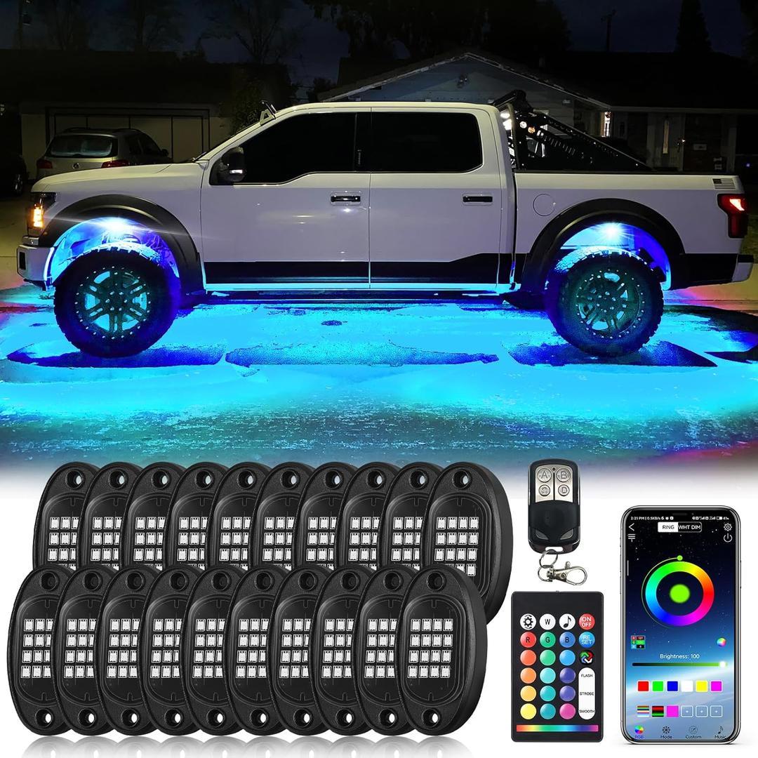 20Pods Segmented RGB LED Rock Lights Kit with APP/RF Remote Control, Upgraded Underglow Light Multi Zone Neon Underbody Lights Multi Color 12V Waterproof for Trucks Jeep UTV ATV Golf Cart Offroad SXS