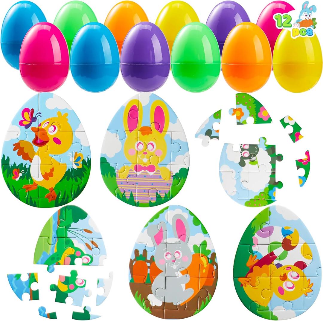 JOYIN 12 Pcs Easter Eggs Jigsaw Puzzle for Egg Hunt Game, School Activities Rewards, Kids Party Favors, Easter Basket Stuffers Fillers, Classroom Prize Supplies