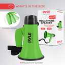 Pyle Compact 20-Watt Megaphone Speaker with Microphone, Siren, Bullhorn - Battery Operated, Foldable Handle, 2 Modes, 1000 Yards Range - Perfect for Cheerleading, Police, Football, and more - Green