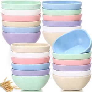 Tioncy 24 Pack 4.5 oz Small Dessert Bowls Wheat Straw Soy Sauce Dishes 3.7 x 3.7 x 1.5 Unbreakable Dipping Saucers Bowls Mini Prep Saucer for Side Dish Ketchup Soy Dessert Snack(Bright Color)