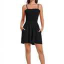 Nfsion Women Summer Casual Square Neck Rompers Sleeveless Spaghetti Strap Shorts Jumpsuit with Pockets Outfits Clothes (Black, XL)