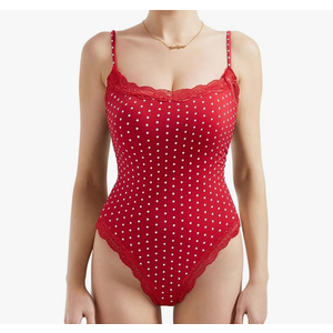 SUUKSESS Women Square Neck Lace Bodysuit Sleeveless Spaghetti Strap Tank Top Size XS