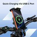 Motorcycle Phone Mount,with USB Charger (QC3.0/PD3.0 Fast Charging),Built-in Retractable Type-C Data Cable,with Motorcycles and Electric Bicycles,Compatible with All Phones from 4.7-6.8"