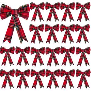 WILLBOND Christmas Plaid Bows Red and Black Bows Xmas Holiday Decorative for Christmas Tree Home Decor, 5 x 7 Inch(24 Pieces)