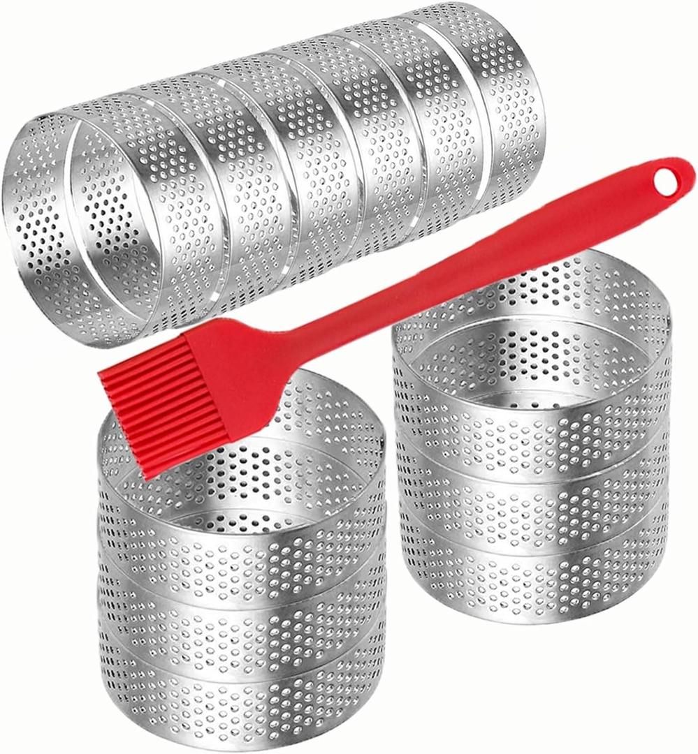 12Pack Tart Rings 3.15 Inch Perforated Tart Ring Stainless Steel, Round Mousse Cake Ring Metal Pastry Mold for Baking Cooking Pastries, small fruit tartet crust 8cm