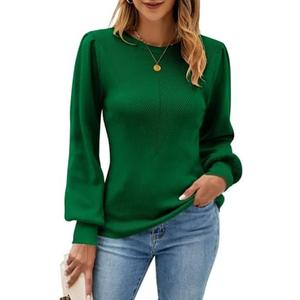 QACOHU Womens Fall Long Sleeve Ribbed Knit Sweater Crewneck Casual Slim Fit Pullover Jumper Tops Size XL, Green