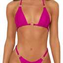 MIKETAI Sexy Bikinis for Women 2 Piece Bikini Spaghetti Strap Swimsuits Solid Color Bathing Swimwear Triangle Bathing Suit, Medium,  Rose Red