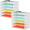 2 Pack 6 Tier Paper Organizer, Metal Mesh Desk File Folder, Letter Tray Organizer, Paper Sorter Desk Organizers for Office, Home or School File Folder Holder - White