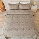 Cmfshape Floral Embroidery Quilt Set,3 Pieces King Quilt Bedding Set,Classic Diamond Pattern Quilts,Ultra Soft Lightweight Reversible Bedspread Coverlets for All Season(Taupe,102"x90")