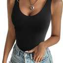 REORIA Butsmooth Womens Sexy Deep V Neck Backless Sleeveless Double Lined Thong Bodysuits for Going Out (Black)